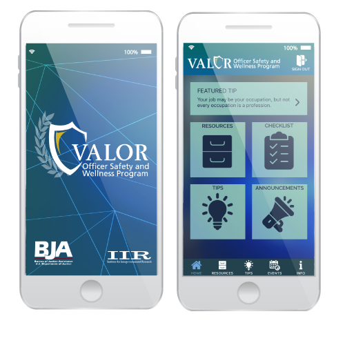VALOR Officer Safety App shown on three cell phones