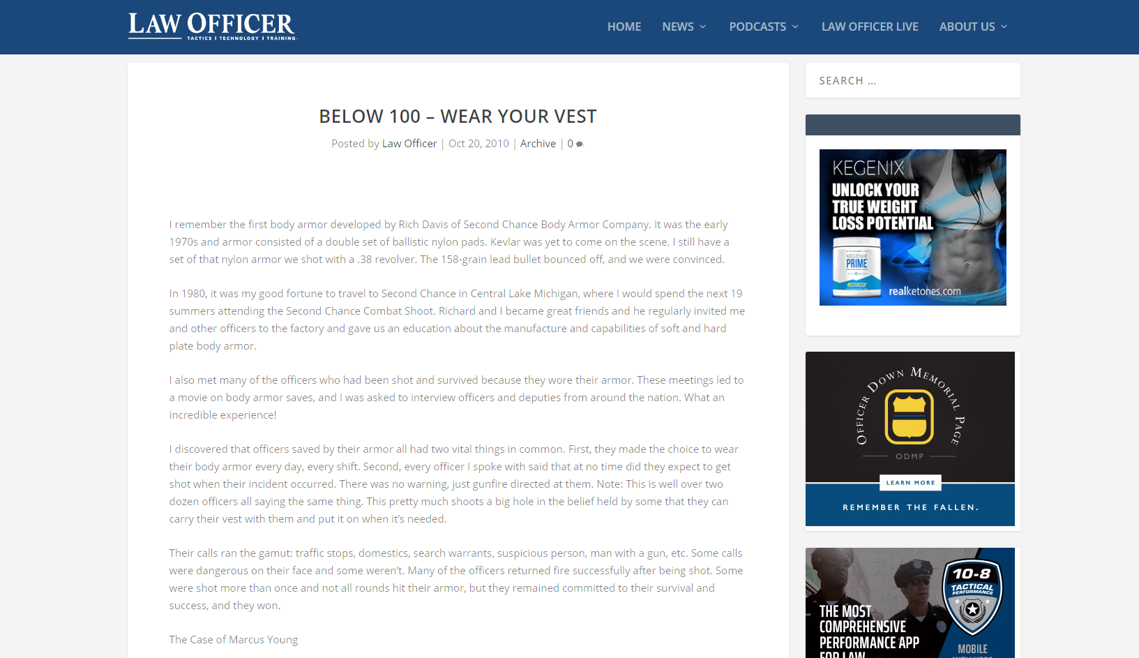 Article on website about wearing your body armor